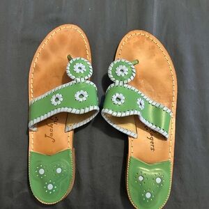 Jack Rogers Green and White Floral Sandals